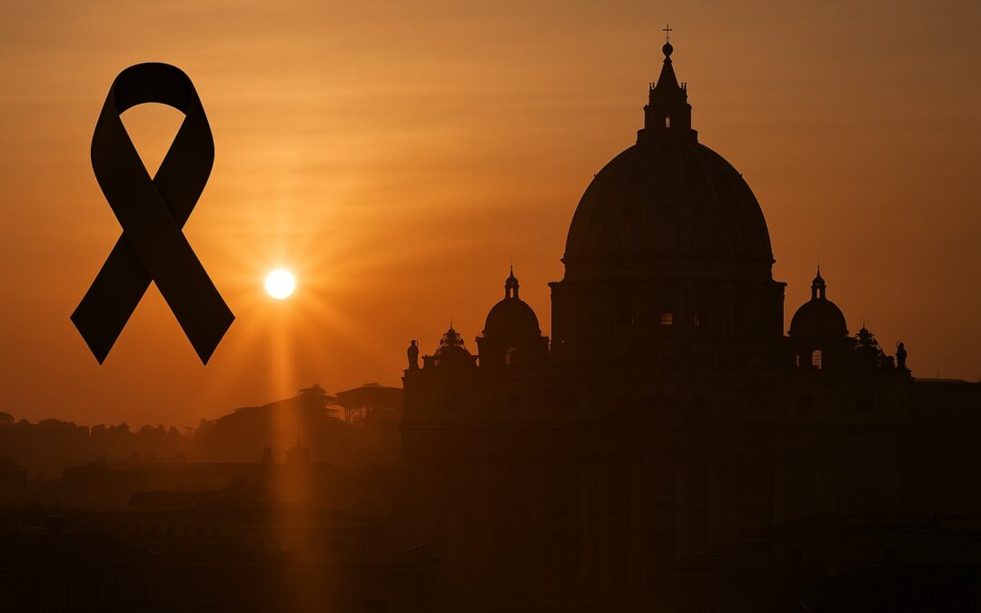 Morte di Papa Francesco: immagine che rappresenta il segno di lutto attorno alla Basilica di San Pietro in Vaticano